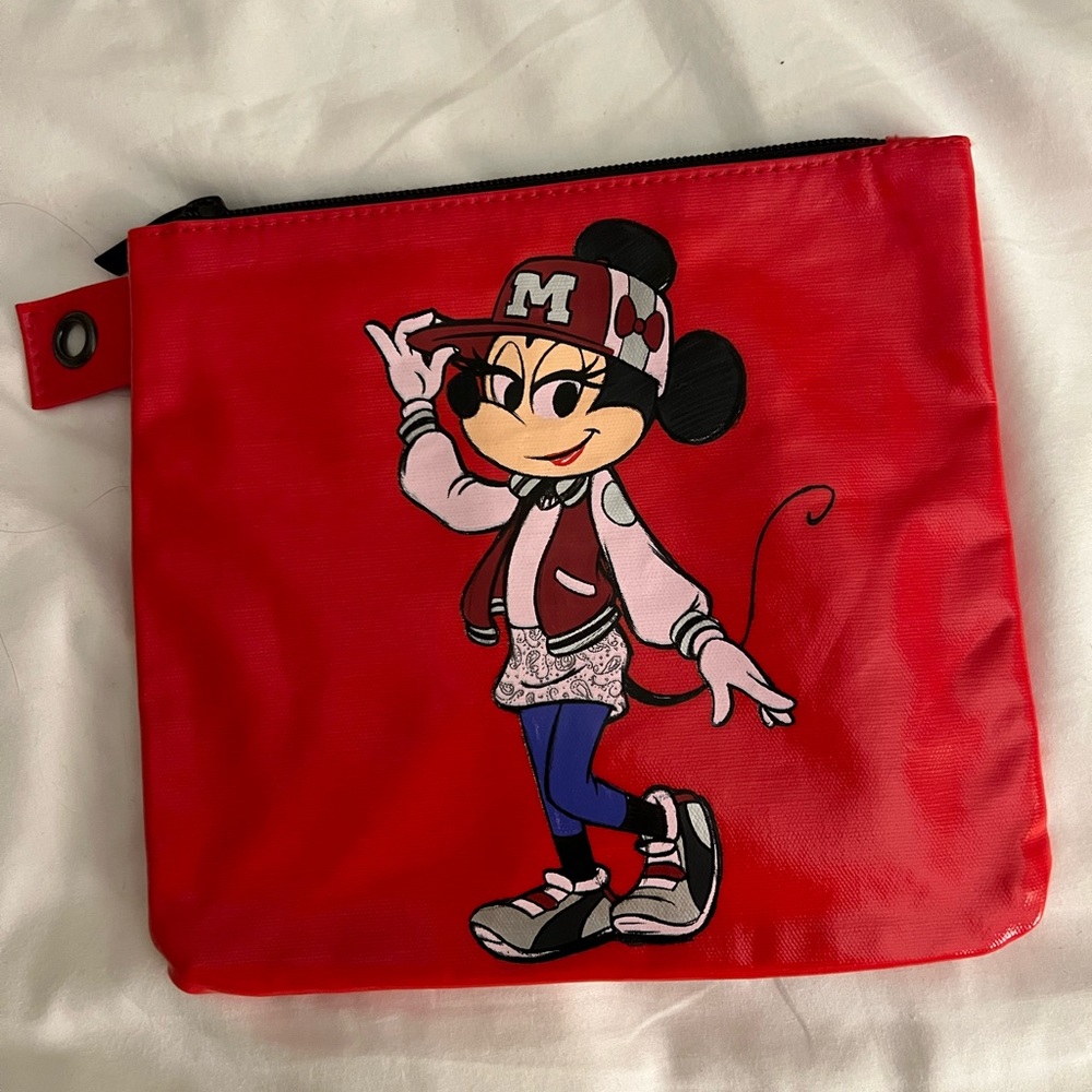 Shanghai Disneyland red baseball/Sport Minnie Mouse small bag/pouch.